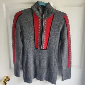 Eddie Bauer Half Zip sweater with Fairisle accents. 100% Merino Wool Size PS